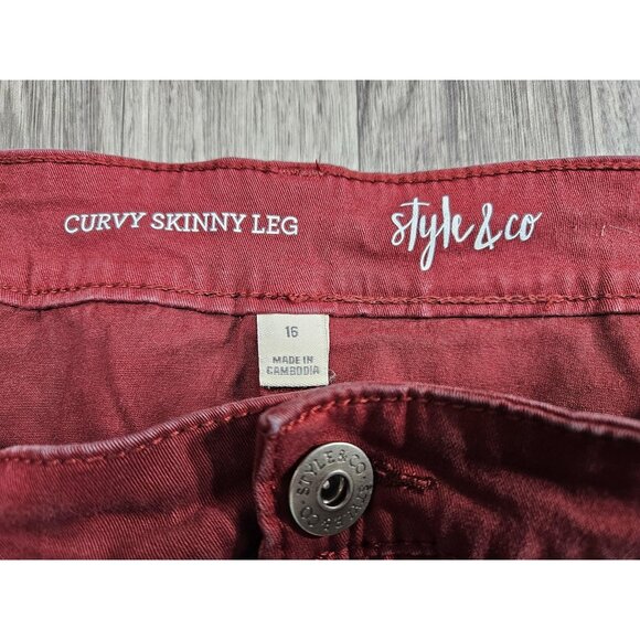 Style & Co Pants Womens 16 Red Curvy Skinny Leg Stretch Denim Jeans Casual - Picture 4 of 12